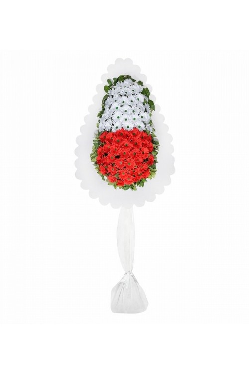  Kırmızı Beyaz Gerberalardan Tekli Çelenk Yapay