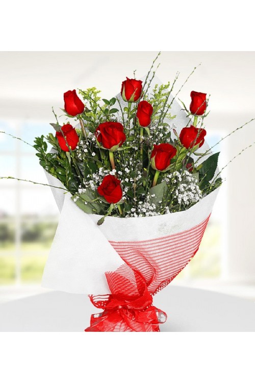 9 Adet Kırmızı Gül Buketi